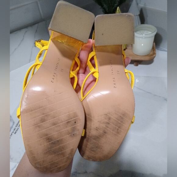 🎀2/$25🎀[H238] Zara Trafaluc Strappy Heels Women’s Yellow Spring Sandals - Picture 5 of 7